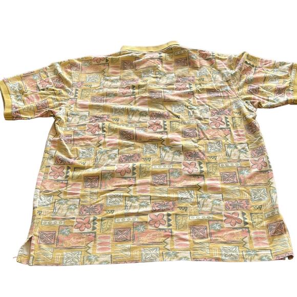 Paradise Blue Multicolor Tropical Print Knit Golf Shirt Polo Mens Size Large - Picture 2 of 7